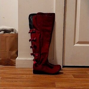 Wine Bow back knee high boots